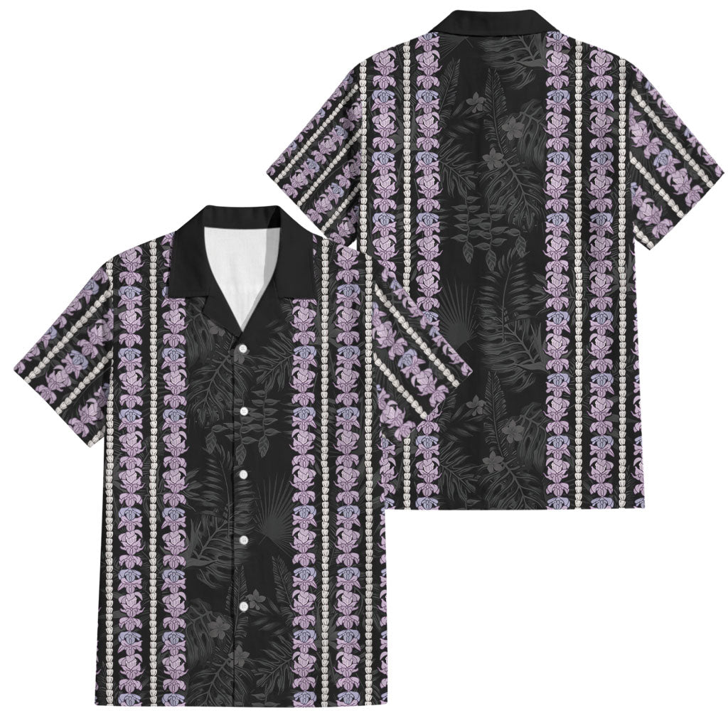 Hawaii Queen Liliuokalani Family Matching Puletasi and Hawaiian Shirt Hawaiian Lei Pua Kalaunu LT05 Dad's Shirt - Short Sleeve Black - Polynesian Pride