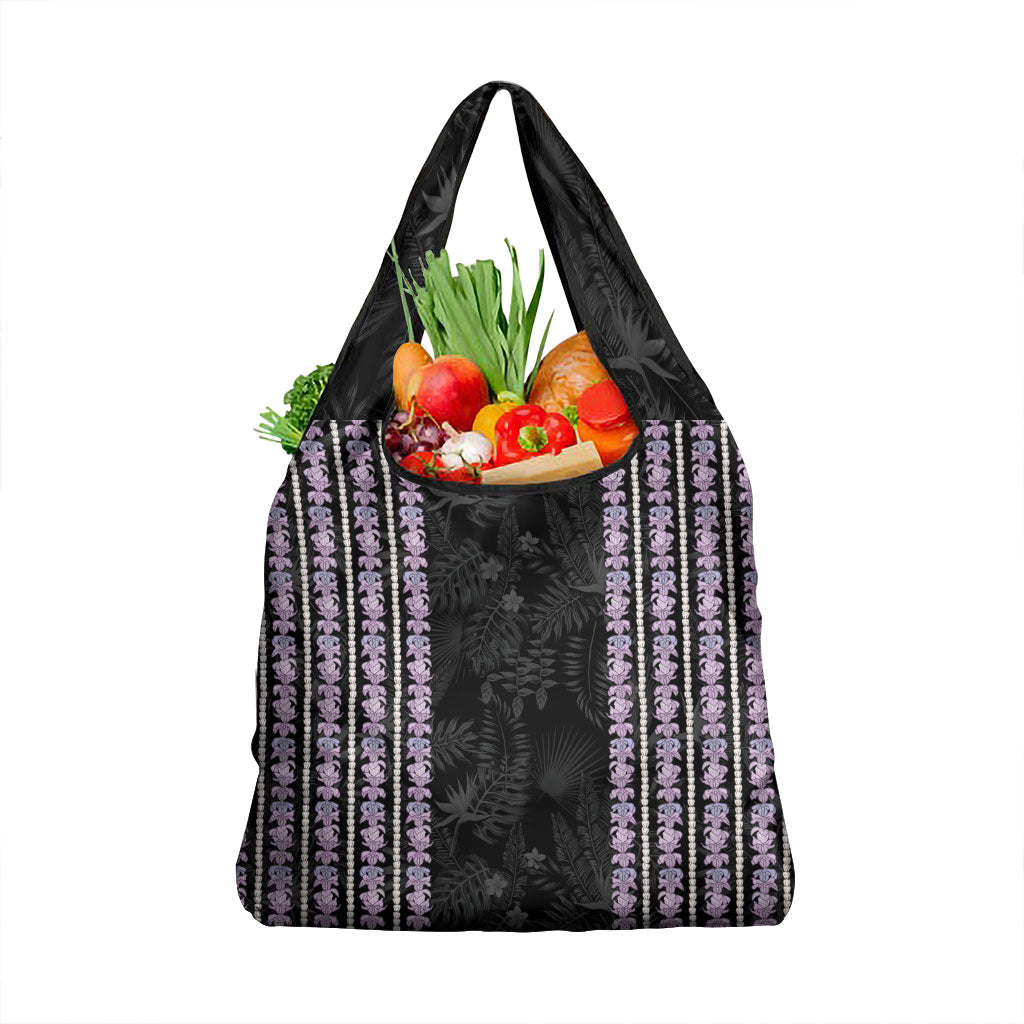 Hawaii Queen Liliuokalani Grocery Bag Hawaiian Lei Pua Kalaunu LT05 1-pack One Size Black - Polynesian Pride