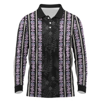 Hawaii Queen Liliuokalani Long Sleeve Polo Shirt Hawaiian Lei Pua Kalaunu LT05 Black - Polynesian Pride