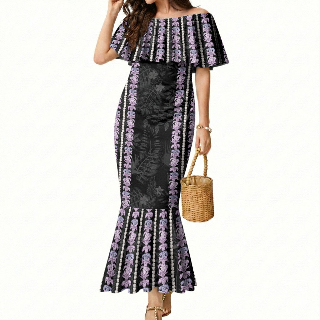 Hawaii Queen Liliuokalani Mermaid Dress Hawaiian Lei Pua Kalaunu LT05 Women Black - Polynesian Pride