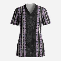 Hawaii Queen Liliuokalani Scrub Top Hawaiian Lei Pua Kalaunu LT05 Adult Black - Polynesian Pride