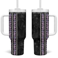 Hawaii Queen Liliuokalani Tumbler With Handle Hawaiian Lei Pua Kalaunu LT05 One Size: 40 oz Black - Polynesian Pride