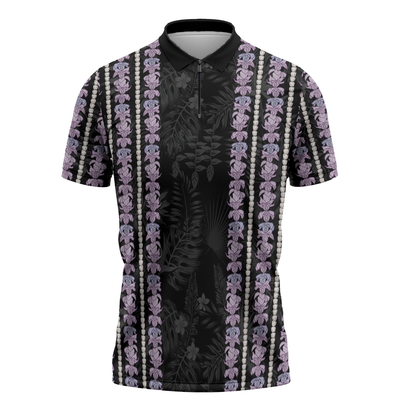 Hawaii Queen Liliuokalani Zipper Polo Shirt Hawaiian Lei Pua Kalaunu LT05 Black - Polynesian Pride
