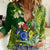 Personalized Cook Islands Women Casual Shirt Coat Of Arms Plumeria Polynesian Turtle LT05 Female Green - Polynesian Pride
