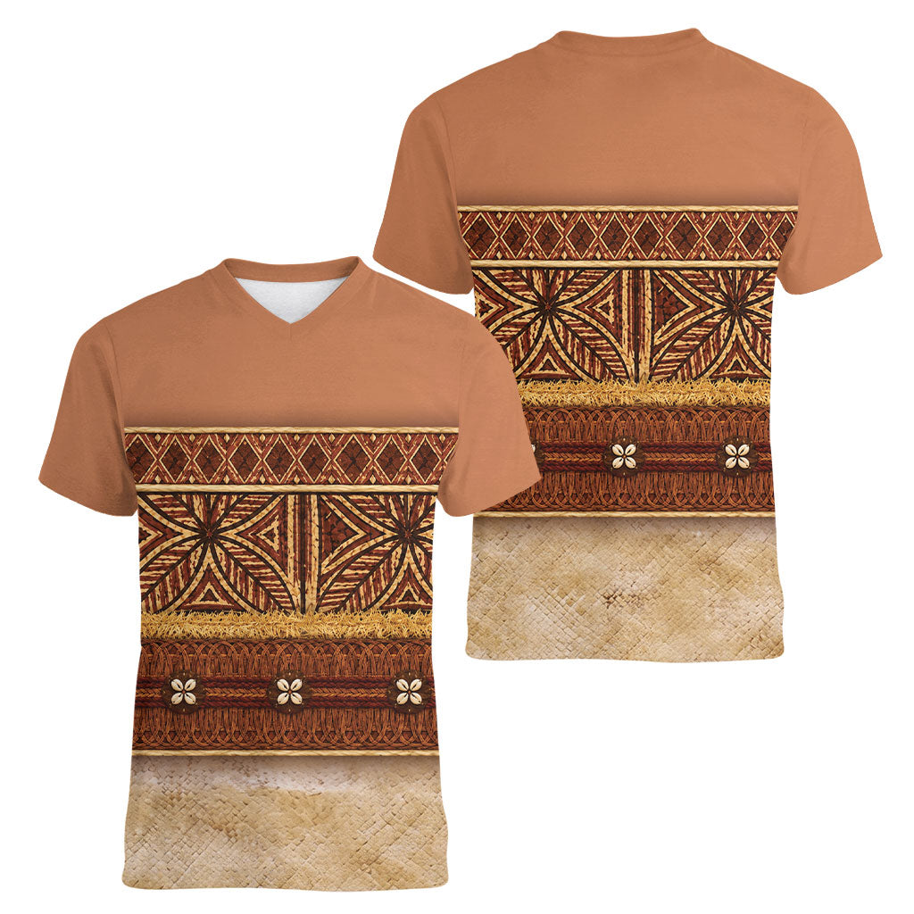 Polynesian Princess Inspired Cosplay Costume Women V-Neck T-Shirt Traditional Tapa Pattern