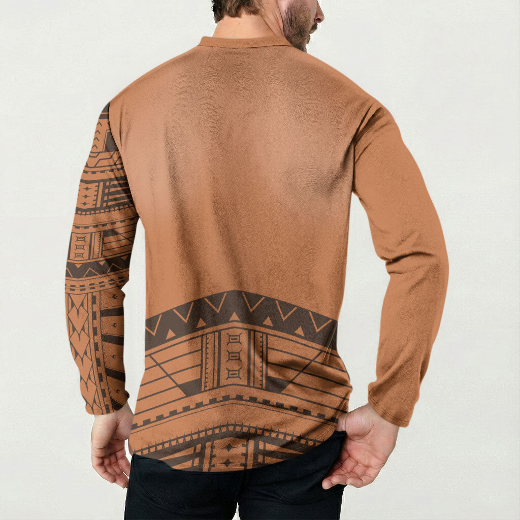 Polynesian Chief Inspired Costume Button Sweatshirt Tribal Pattern With Tooth Necklace