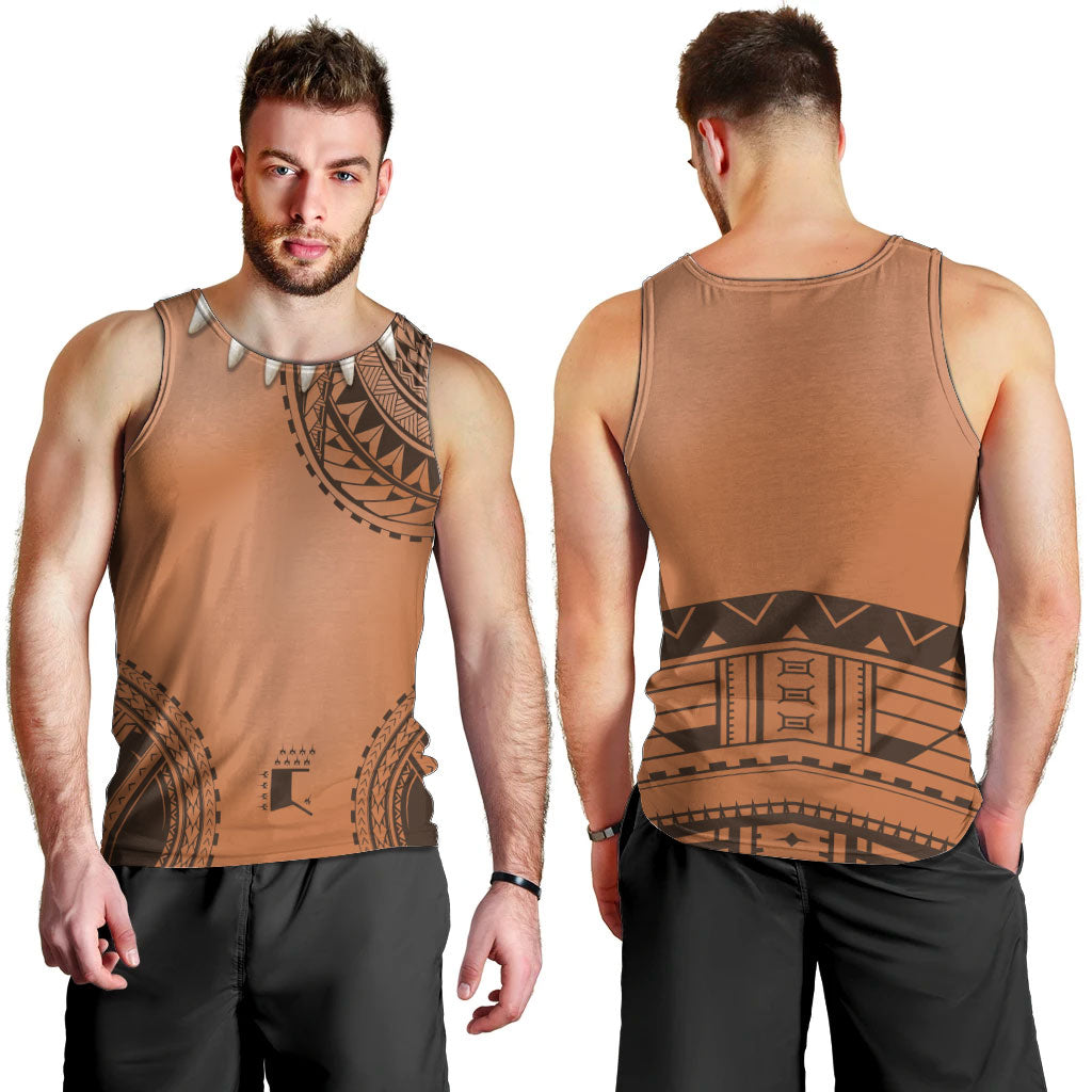 Polynesian Chief Inspired Costume Men Tank Top Tribal Pattern With Tooth Necklace
