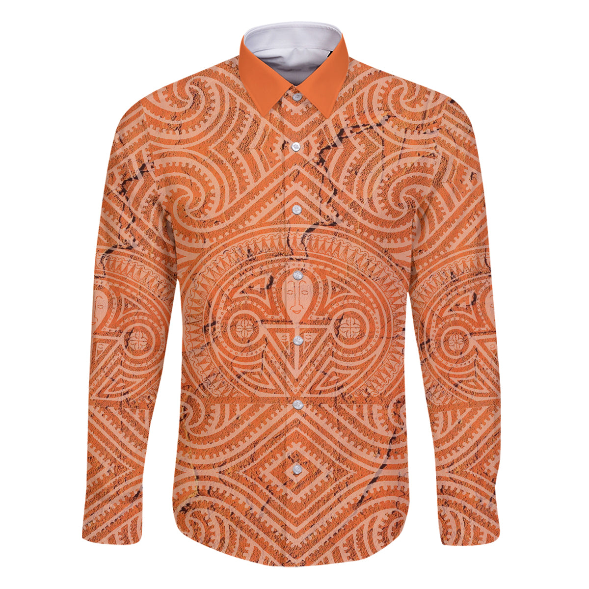 Personalised Lapita Culture Family Matching Puletasi Dress and Hawaiian Shirt Iconic Double Face Pattern LT05 Dad's Shirt - Long Sleeve Brown - Polynesian Pride
