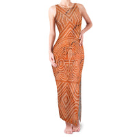 Personalised Lapita Culture Family Matching Tank Maxi Dress and Hawaiian Shirt Iconic Double Face Pattern LT05 Mom's Dress Brown - Polynesian Pride