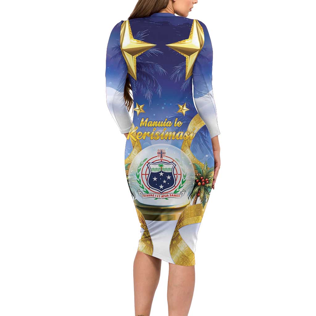 Samoa Christmas Family Matching Long Sleeve Bodycon Dress and Hawaiian Shirt Snow Globe With Samoan Santa LT05 - Polynesian Pride
