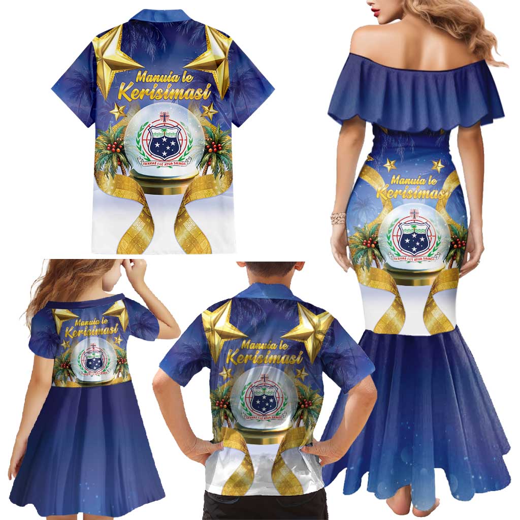 Samoa Christmas Family Matching Mermaid Dress and Hawaiian Shirt Snow Globe With Samoan Santa LT05 - Polynesian Pride