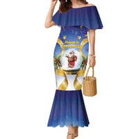 Samoa Christmas Family Matching Mermaid Dress and Hawaiian Shirt Snow Globe With Samoan Santa LT05 Mom's Dress Navy - Polynesian Pride