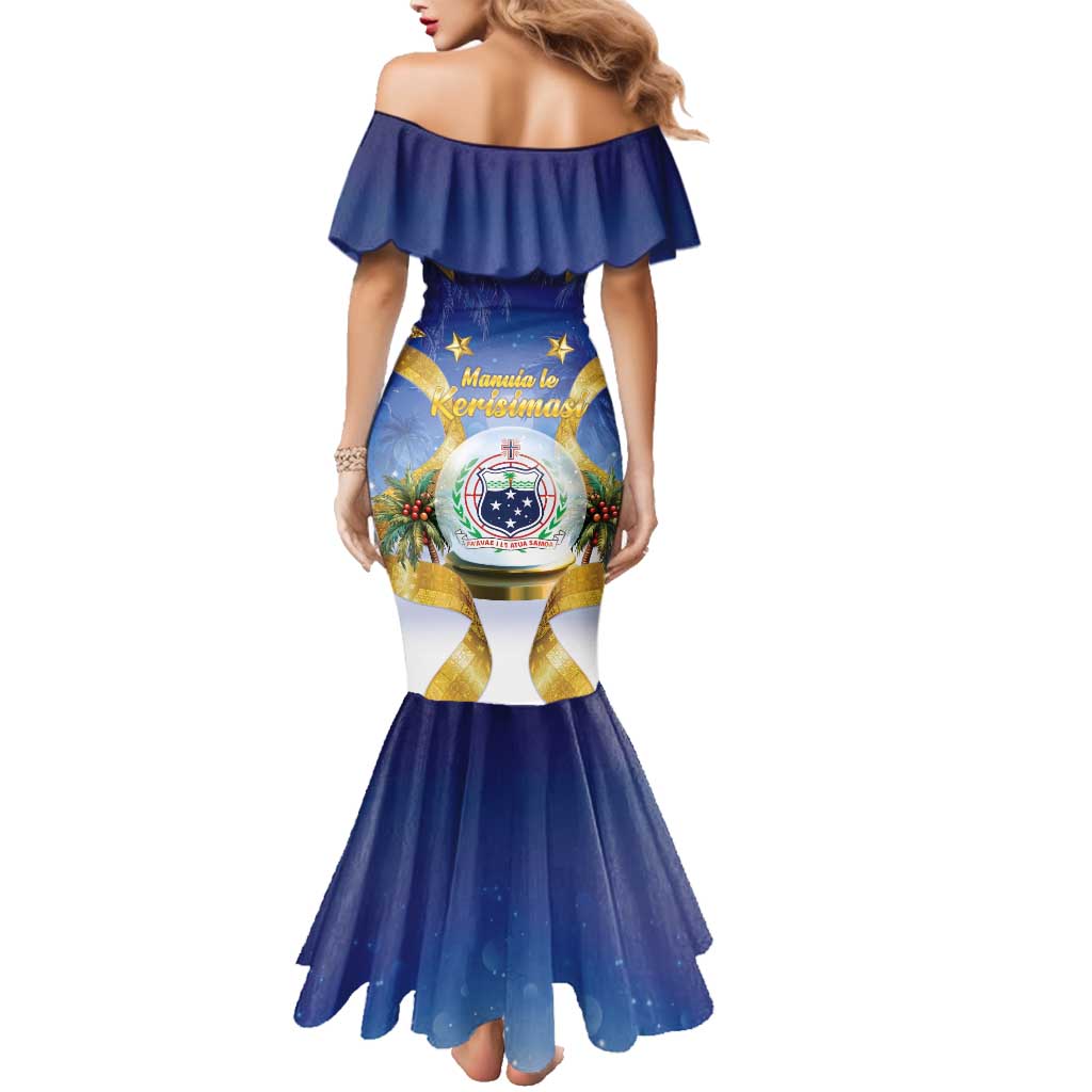 Samoa Christmas Family Matching Mermaid Dress and Hawaiian Shirt Snow Globe With Samoan Santa LT05 - Polynesian Pride