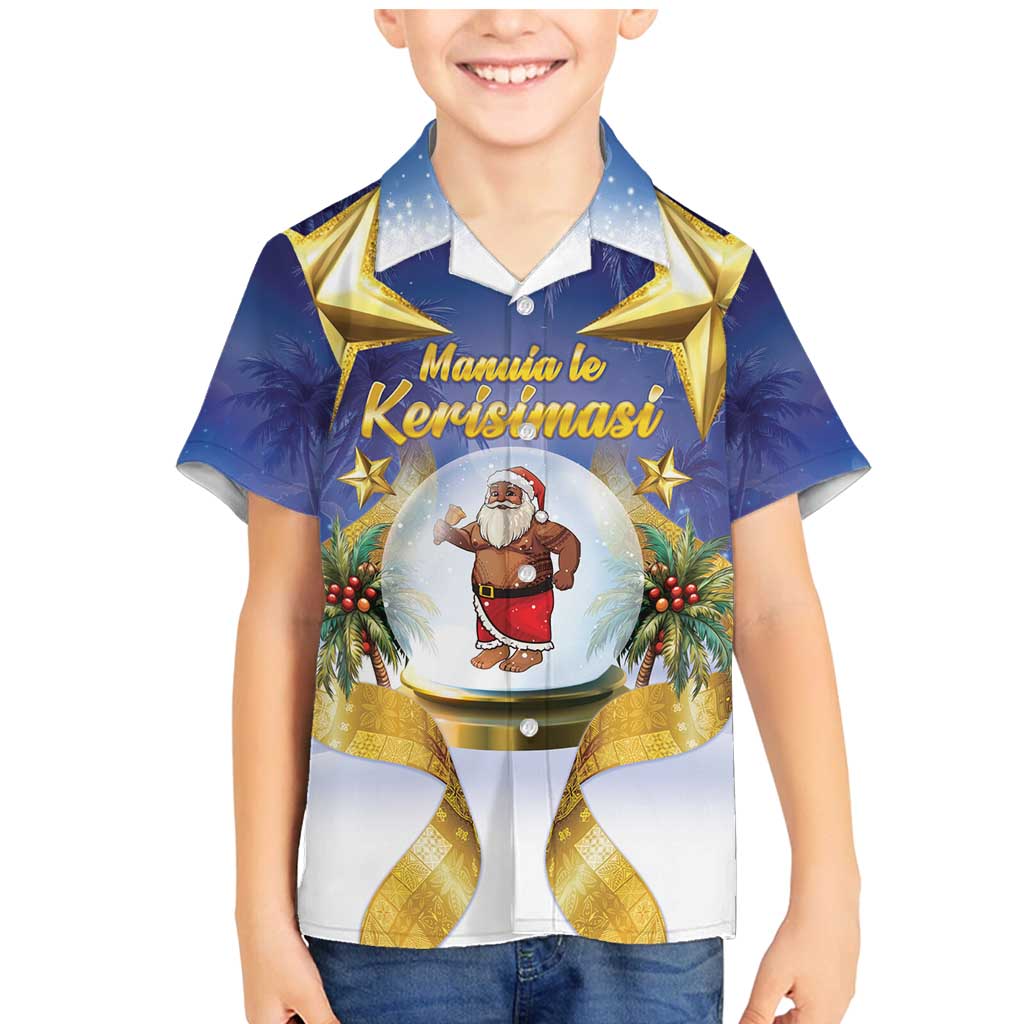 Samoa Christmas Family Matching Mermaid Dress and Hawaiian Shirt Snow Globe With Samoan Santa LT05 Son's Shirt Navy - Polynesian Pride