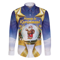 Samoa Christmas Family Matching Off The Shoulder Long Sleeve Dress and Hawaiian Shirt Snow Globe With Samoan Santa LT05 Dad's Shirt - Long Sleeve Navy - Polynesian Pride