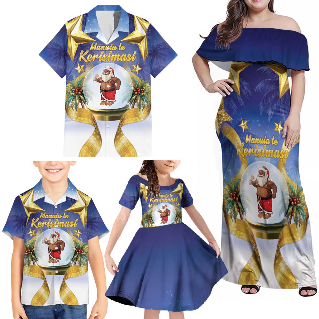 Samoa Christmas Family Matching Off Shoulder Maxi Dress and Hawaiian Shirt Snow Globe With Samoan Santa LT05 - Polynesian Pride