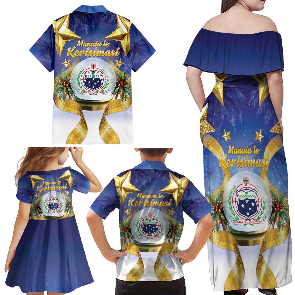 Samoa Christmas Family Matching Off Shoulder Maxi Dress and Hawaiian Shirt Snow Globe With Samoan Santa LT05 - Polynesian Pride
