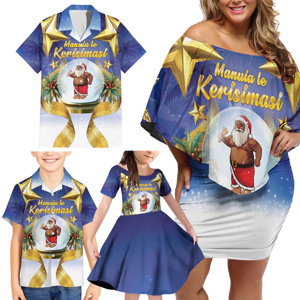 Samoa Christmas Family Matching Off Shoulder Short Dress and Hawaiian Shirt Snow Globe With Samoan Santa LT05 - Polynesian Pride