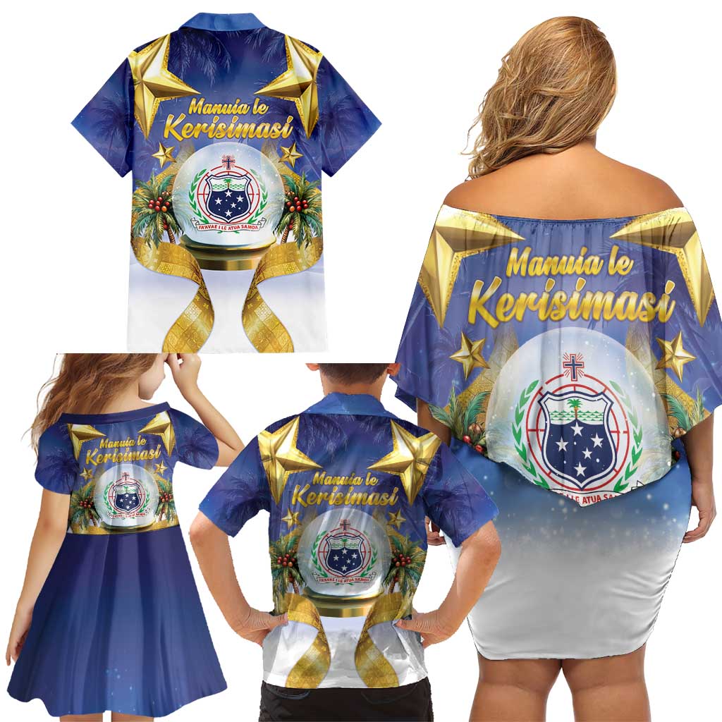 Samoa Christmas Family Matching Off Shoulder Short Dress and Hawaiian Shirt Snow Globe With Samoan Santa LT05 - Polynesian Pride