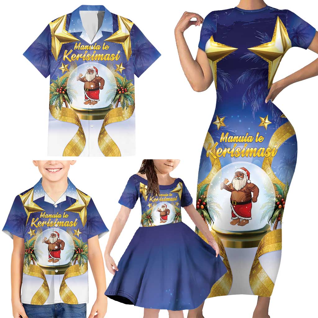 Samoa Christmas Family Matching Short Sleeve Bodycon Dress and Hawaiian Shirt Snow Globe With Samoan Santa LT05 - Polynesian Pride