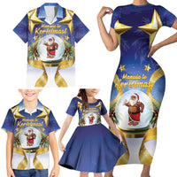 Samoa Christmas Family Matching Short Sleeve Bodycon Dress and Hawaiian Shirt Snow Globe With Samoan Santa LT05 - Polynesian Pride
