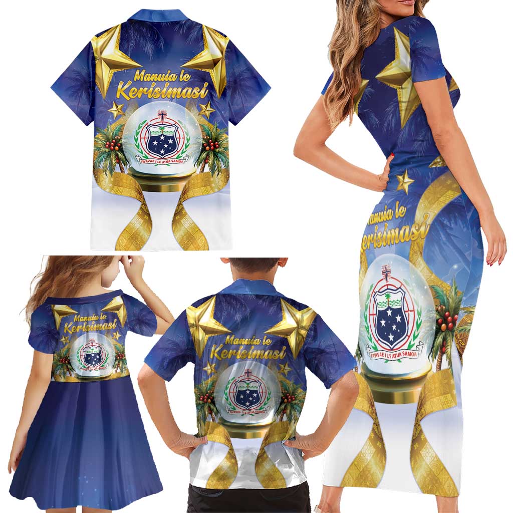 Samoa Christmas Family Matching Short Sleeve Bodycon Dress and Hawaiian Shirt Snow Globe With Samoan Santa LT05 - Polynesian Pride
