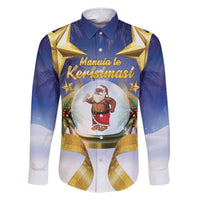 Samoa Christmas Family Matching Short Sleeve Bodycon Dress and Hawaiian Shirt Snow Globe With Samoan Santa LT05 Dad's Shirt - Long Sleeve Navy - Polynesian Pride