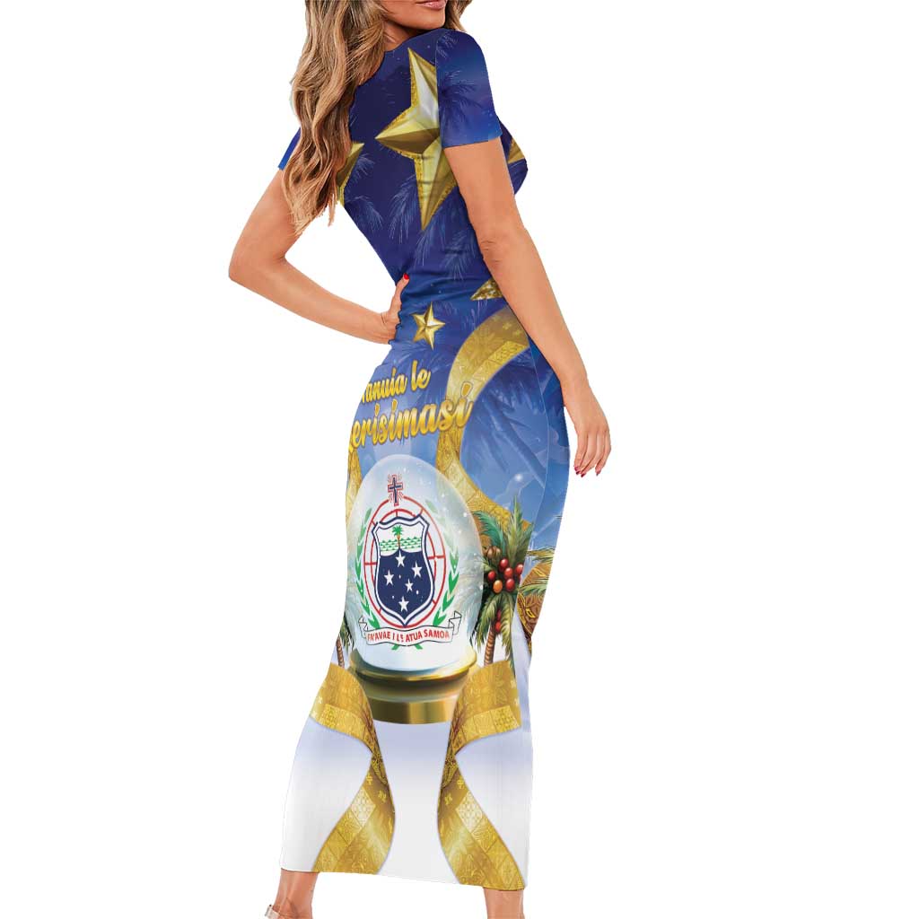 Samoa Christmas Family Matching Short Sleeve Bodycon Dress and Hawaiian Shirt Snow Globe With Samoan Santa LT05 - Polynesian Pride