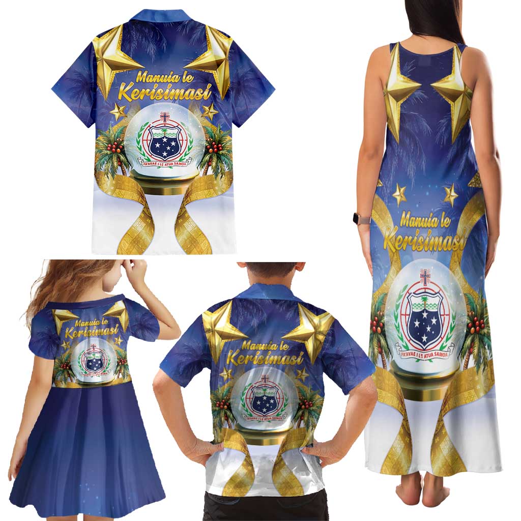 Samoa Christmas Family Matching Tank Maxi Dress and Hawaiian Shirt Snow Globe With Samoan Santa LT05 - Polynesian Pride