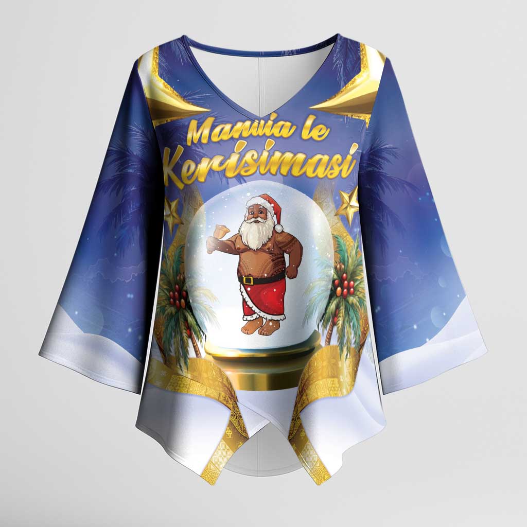 Samoa Christmas Kimono Sleeve Blouse Snow Globe With Samoan Santa LT05 Female Navy - Polynesian Pride