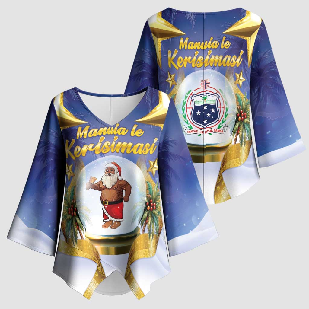 Samoa Christmas Kimono Sleeve Blouse Snow Globe With Samoan Santa LT05 - Polynesian Pride