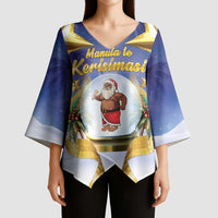 Samoa Christmas Kimono Sleeve Blouse Snow Globe With Samoan Santa LT05 - Polynesian Pride