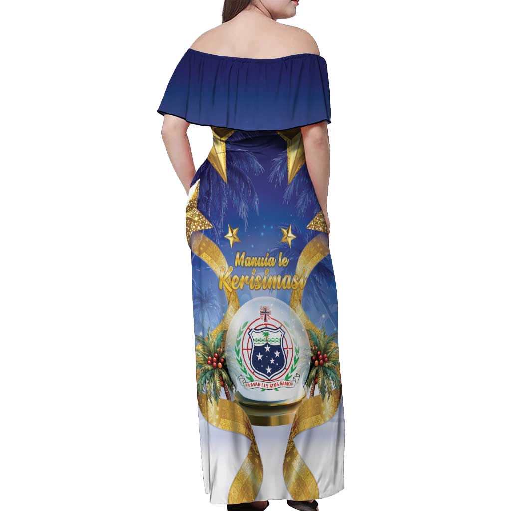 Samoa Christmas Off Shoulder Maxi Dress Snow Globe With Samoan Santa - Polynesian Pride
