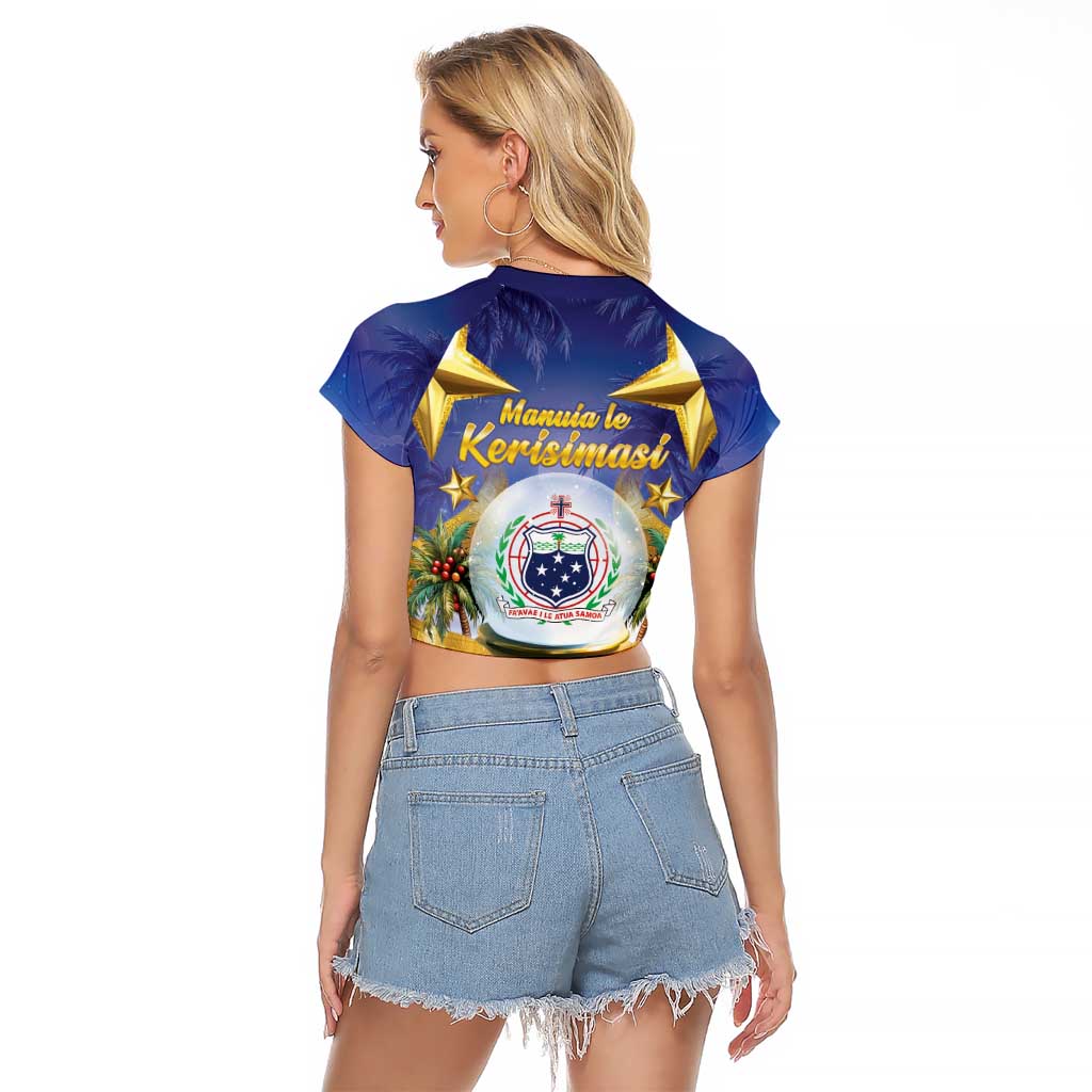 Samoa Christmas Raglan Cropped T Shirt Snow Globe With Samoan Santa - Polynesian Pride