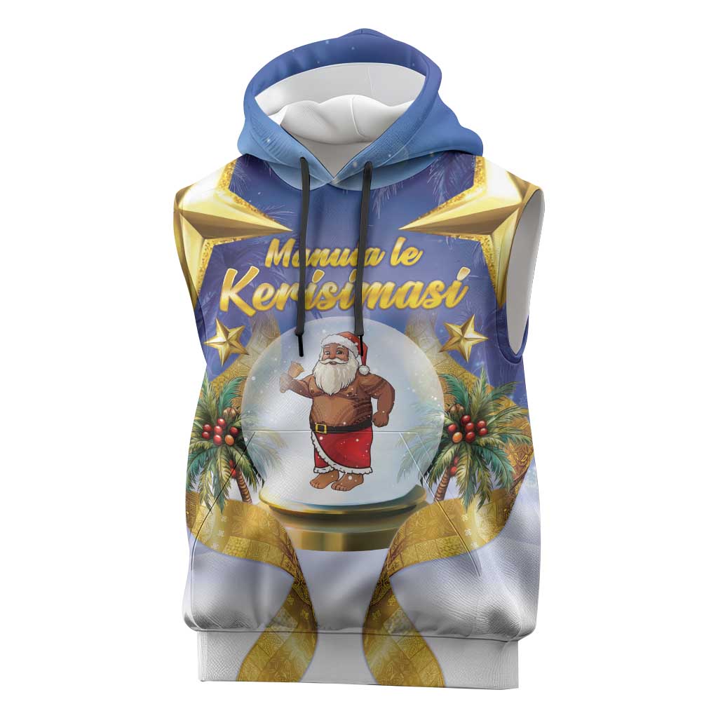 Samoa Christmas Sleeveless Hoodie Snow Globe With Samoan Santa LT05 Navy - Polynesian Pride