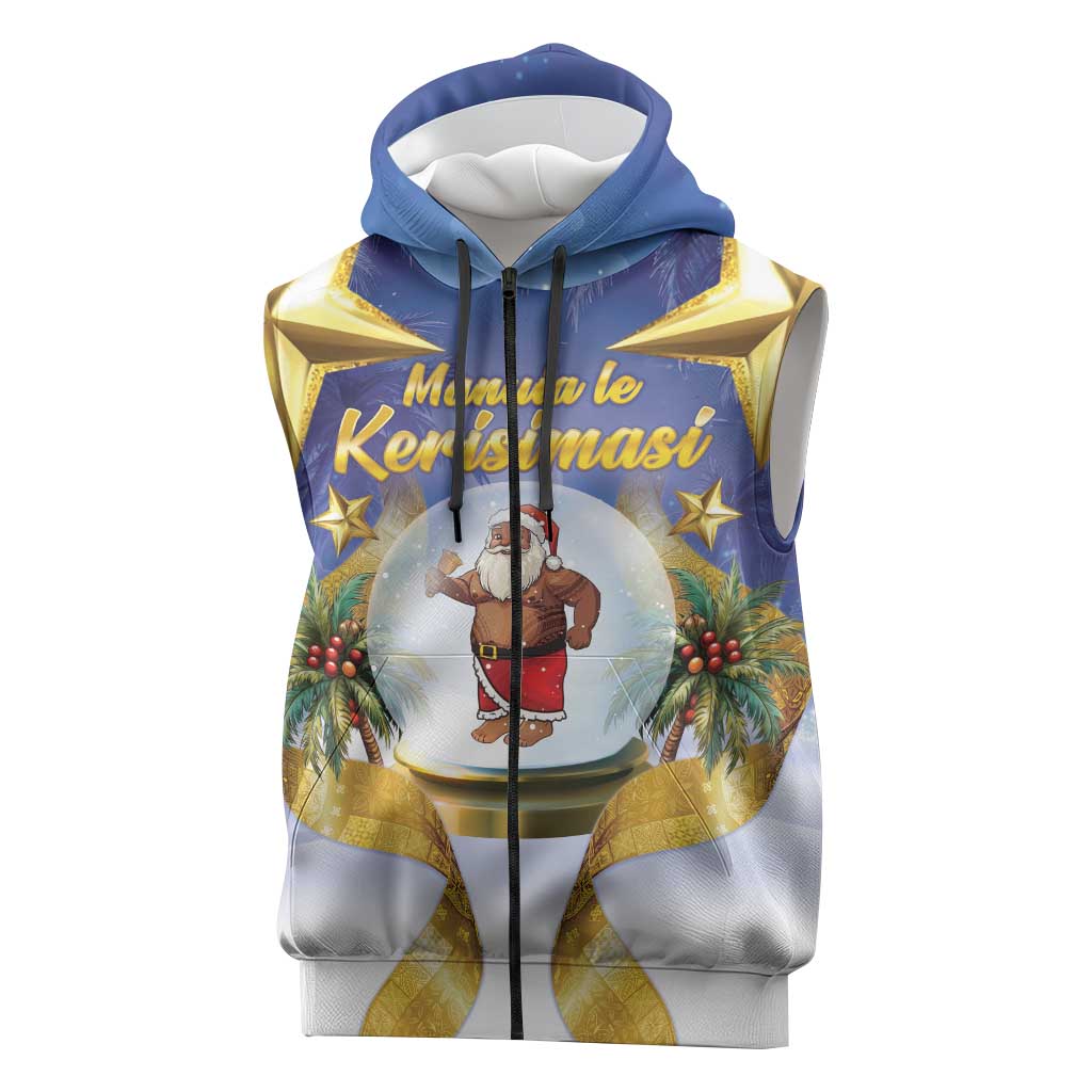 Samoa Christmas Sleeveless Zip Hoodie Snow Globe With Samoan Santa - Polynesian Pride