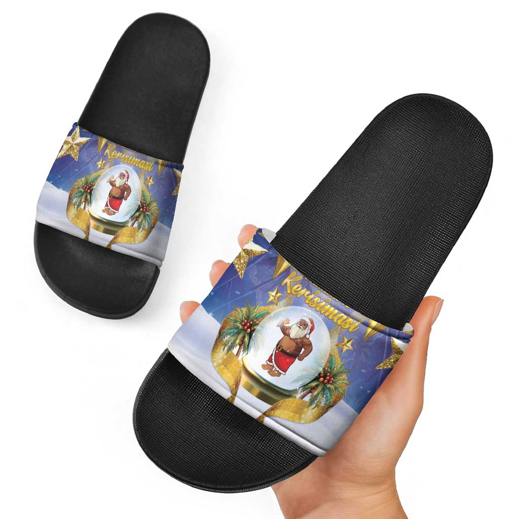 Samoa Christmas Slide Sandals Snow Globe With Samoan Santa - Polynesian Pride