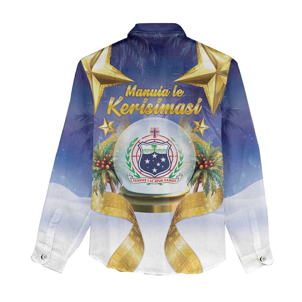 Samoa Christmas Women Casual Shirt Snow Globe With Samoan Santa - Polynesian Pride