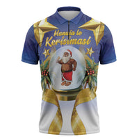 Samoa Christmas Zipper Polo Shirt Snow Globe With Samoan Santa LT05 Navy - Polynesian Pride