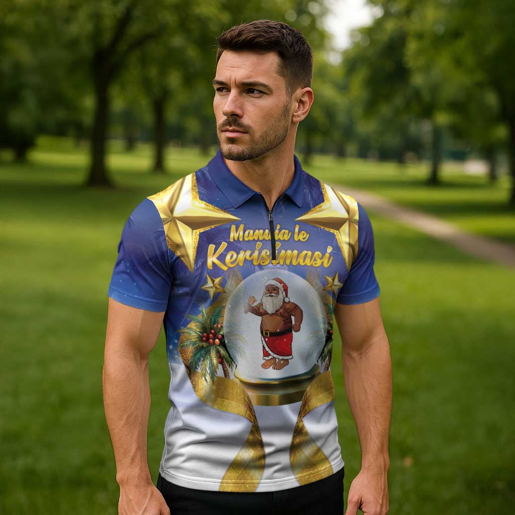 Samoa Christmas Zipper Polo Shirt Snow Globe With Samoan Santa LT05 - Polynesian Pride