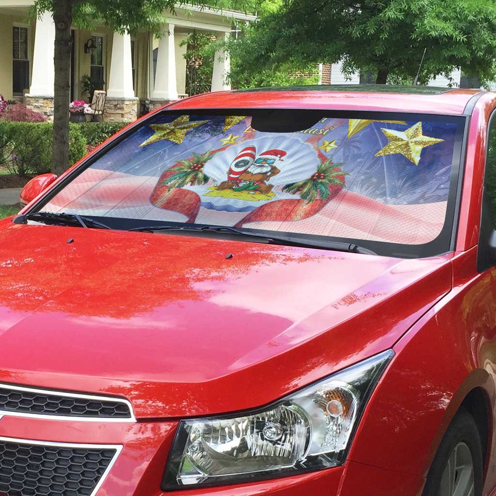American Samoa Christmas Auto Sun Shade Seashell Santa Beach Vibes - Polynesian Pride
