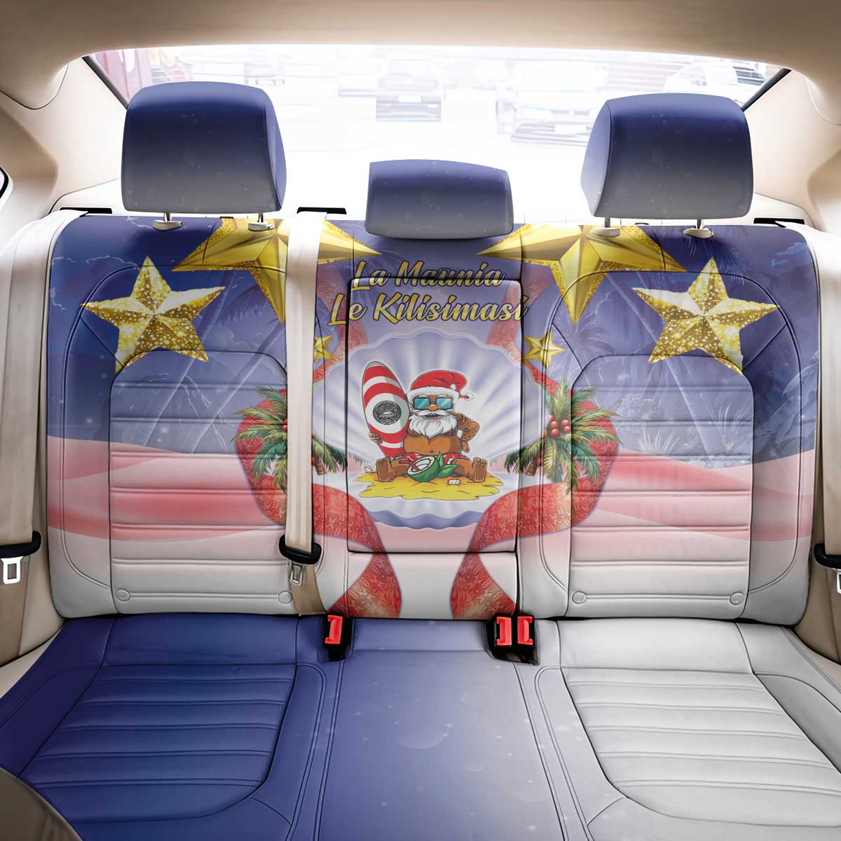 American Samoa Christmas Back Car Seat Cover Seashell Santa Beach Vibes - Polynesian Pride