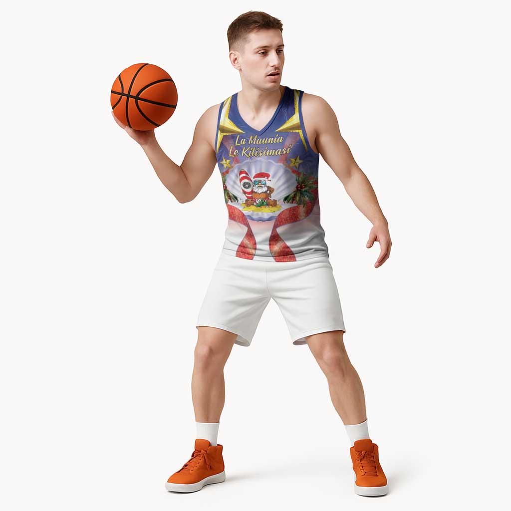 American Samoa Christmas Basketball Jersey Seashell Santa Beach Vibes - Polynesian Pride