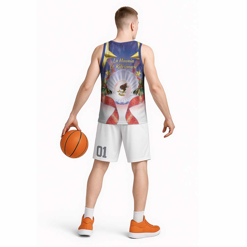 American Samoa Christmas Basketball Jersey Seashell Santa Beach Vibes - Polynesian Pride