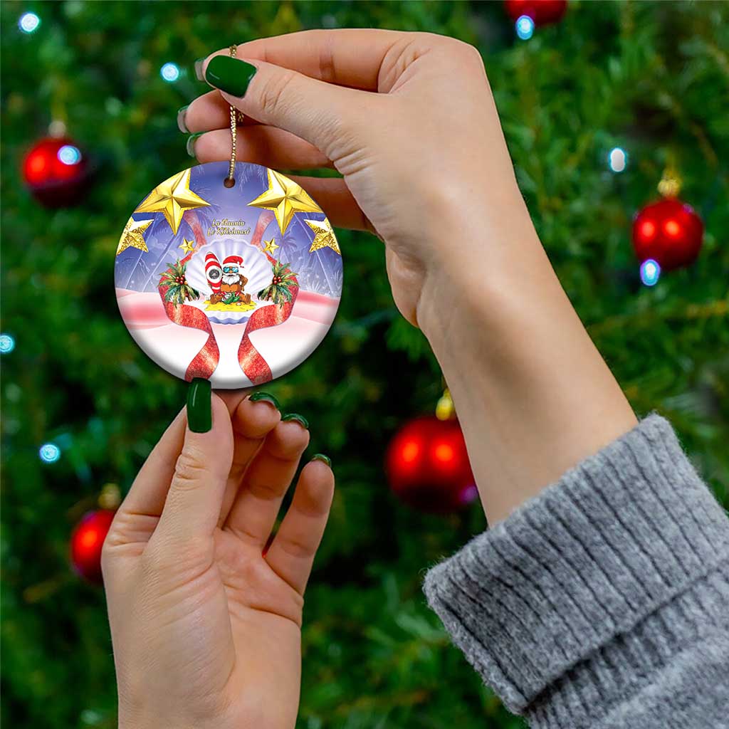 American Samoa Christmas Ceramic Ornament Seashell Santa Beach Vibes - Polynesian Pride