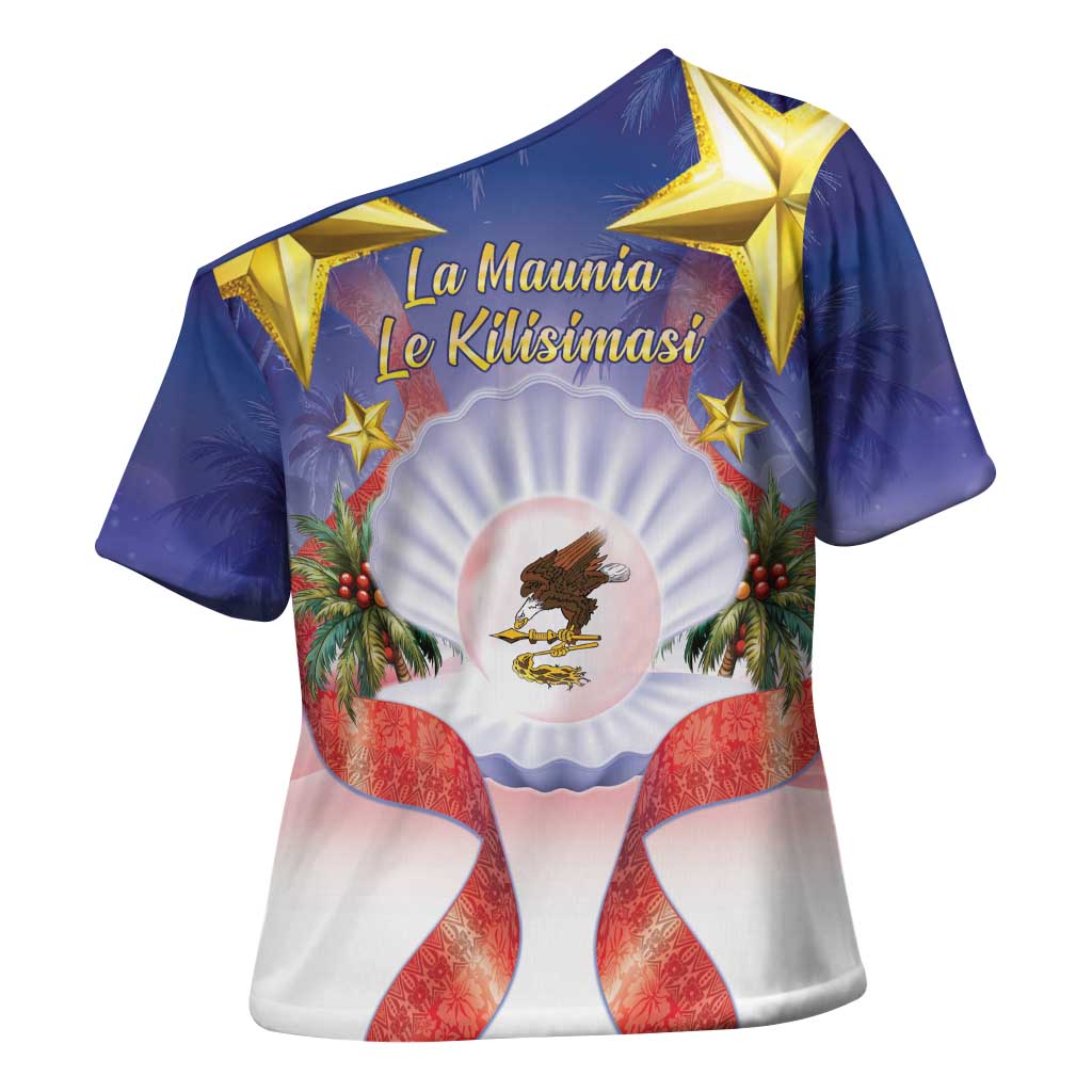 American Samoa Christmas Cross Shoulder Shirt Seashell Santa Beach Vibes - Polynesian Pride