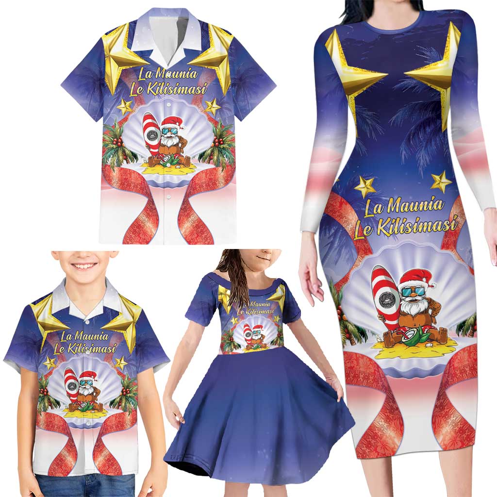American Samoa Christmas Family Matching Long Sleeve Bodycon Dress and Hawaiian Shirt Seashell Santa Beach Vibes LT05 - Polynesian Pride