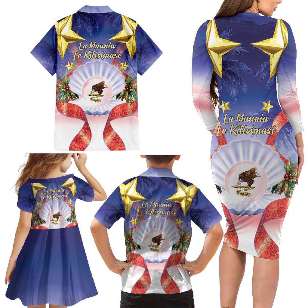 American Samoa Christmas Family Matching Long Sleeve Bodycon Dress and Hawaiian Shirt Seashell Santa Beach Vibes LT05 - Polynesian Pride