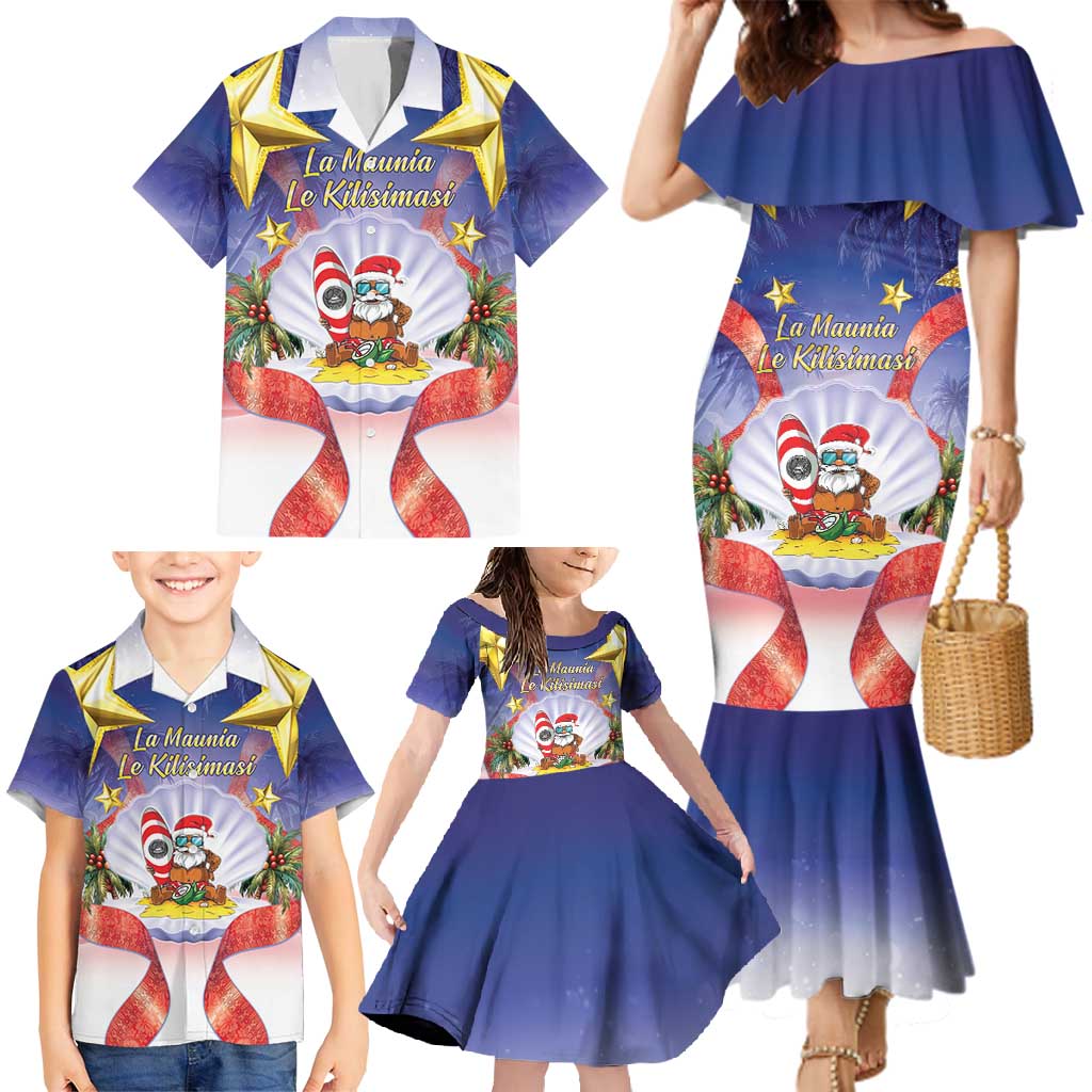 American Samoa Christmas Family Matching Mermaid Dress and Hawaiian Shirt Seashell Santa Beach Vibes LT05 - Polynesian Pride