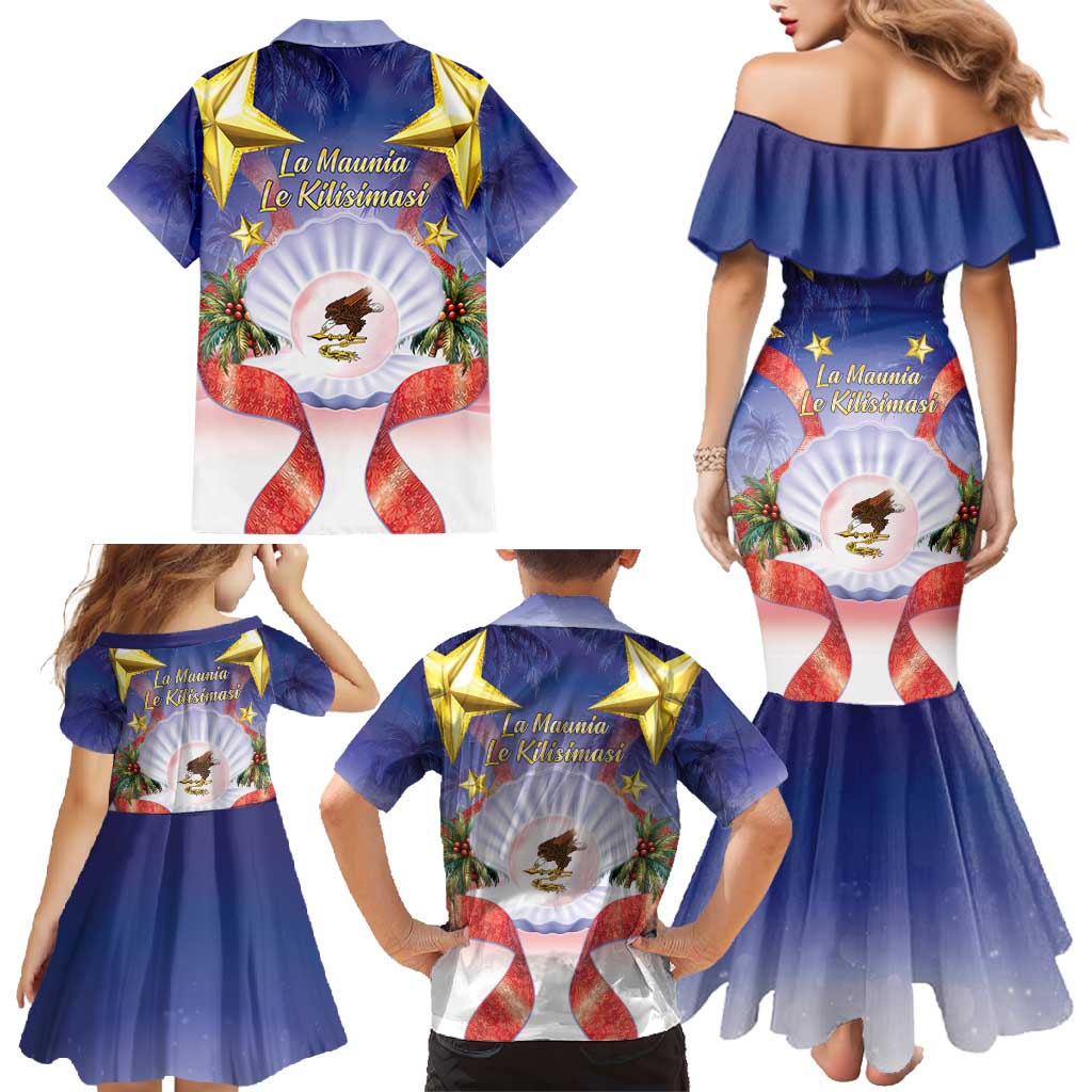 American Samoa Christmas Family Matching Mermaid Dress and Hawaiian Shirt Seashell Santa Beach Vibes LT05 - Polynesian Pride